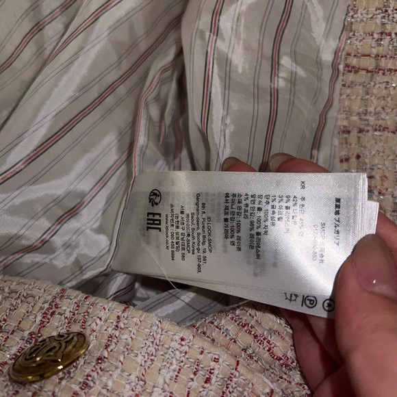 Sandro Adelaide Stripe-Trimmed Tweed Jacket Blazer Skirt Set in Blush 36, 2 - Picture 9 of 10